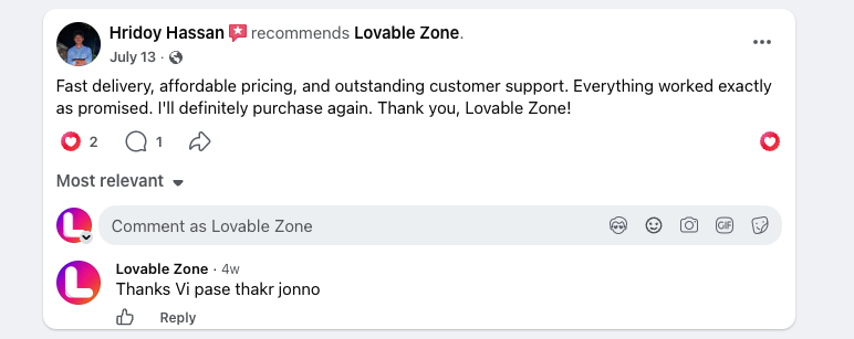 Facebook Review from Hridoy Hassan